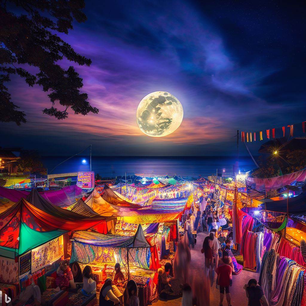 AI generated Alt Description for this image: "Experience the enchanting night market at Jomtien Beach, a visual feast of colors, flavors, and delights! VTSIX, View Talay 6.