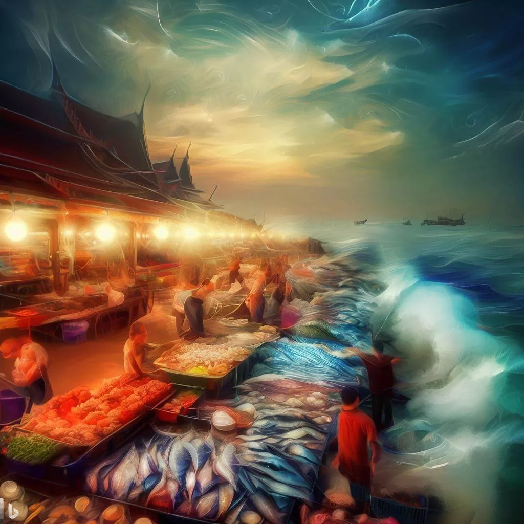 AI generated Alt Description for Naklua Fish Market Pattaya image at View Talay 6. Keywords: VTSIX, seafood paradise.