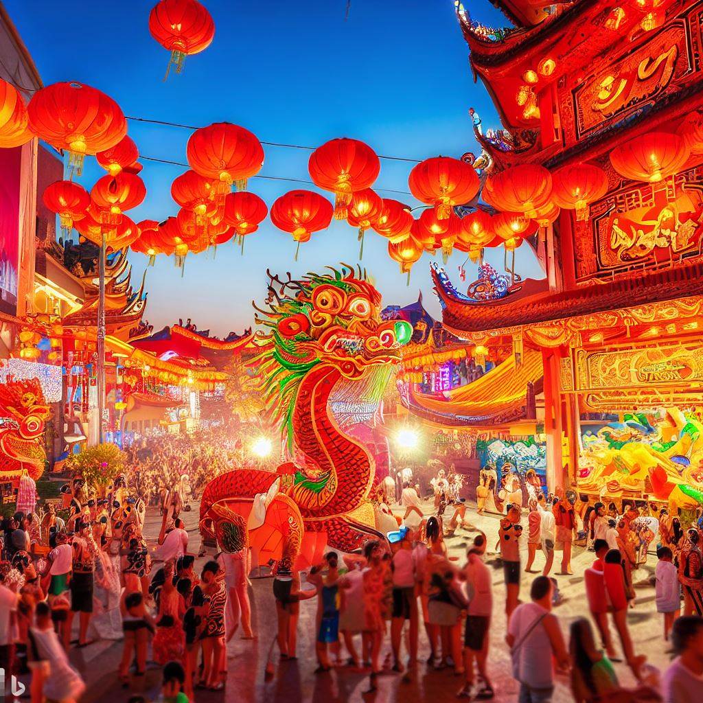 Pattaya Chinese New Year - Vibrant streets adorned with red lanterns and dragon dances.