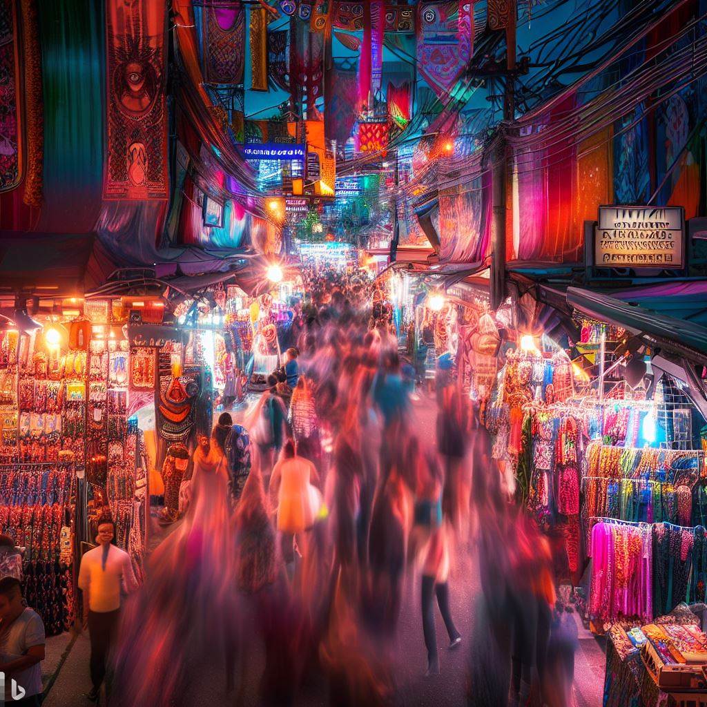 AI generated image of a bustling market scene at Soi Bua Khao Market in Pattaya, showcasing VTSIX and View Talay 6.