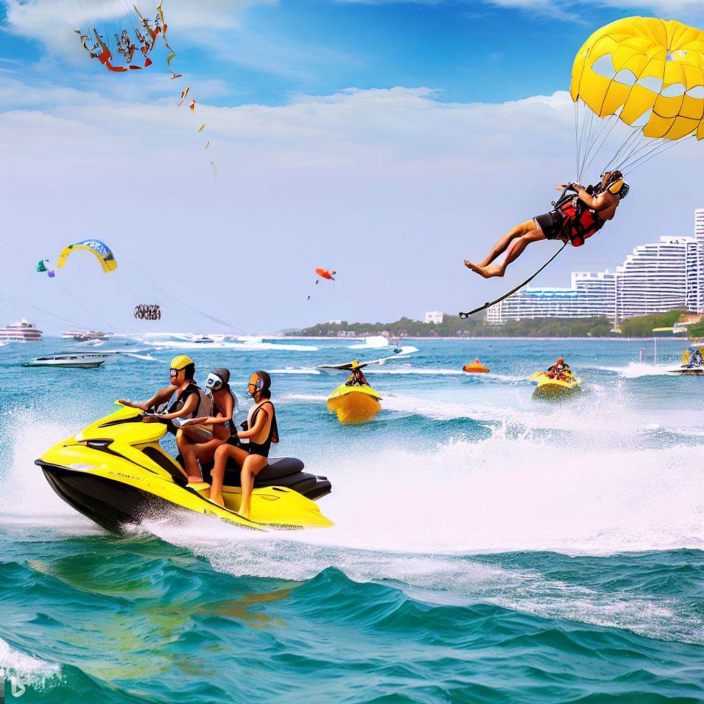 Water activities in Pattaya for thrill-seekers - Parasailing, jet skiing, scuba diving, and banana boat rides.