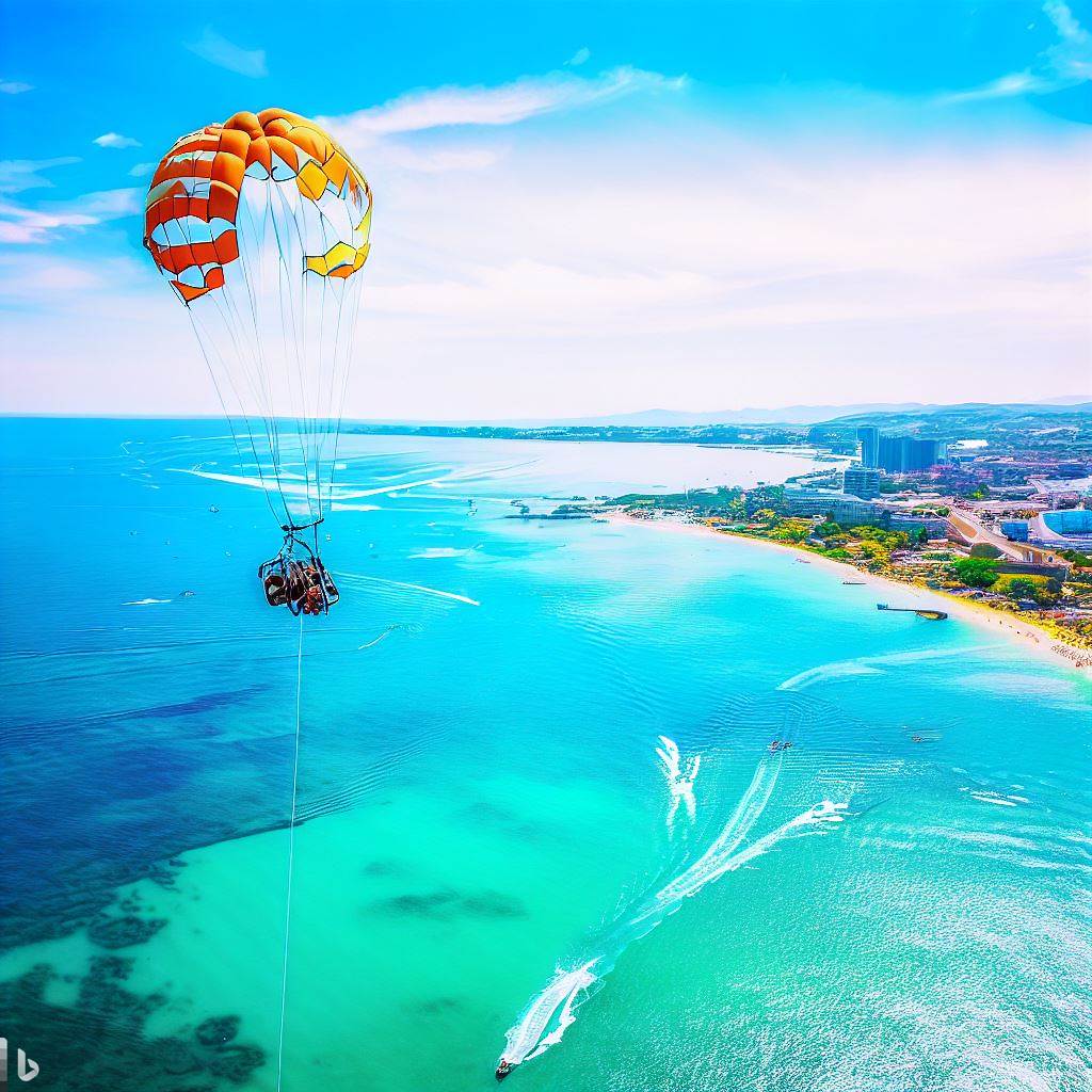 Adrenaline-seekers enjoy breathtaking coastal views while parasailing in Pattaya.