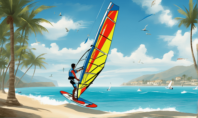 Imagine-a-serene-bay-where-the-sea-and-sky-fuse-into-a-mesmerizing-sapphire-canvas-the-windsurfing-
